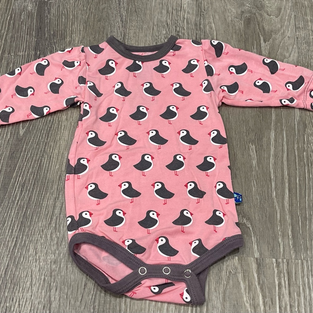 Kickee Pants Pink Puffin Print Long Sleeve One-Piece